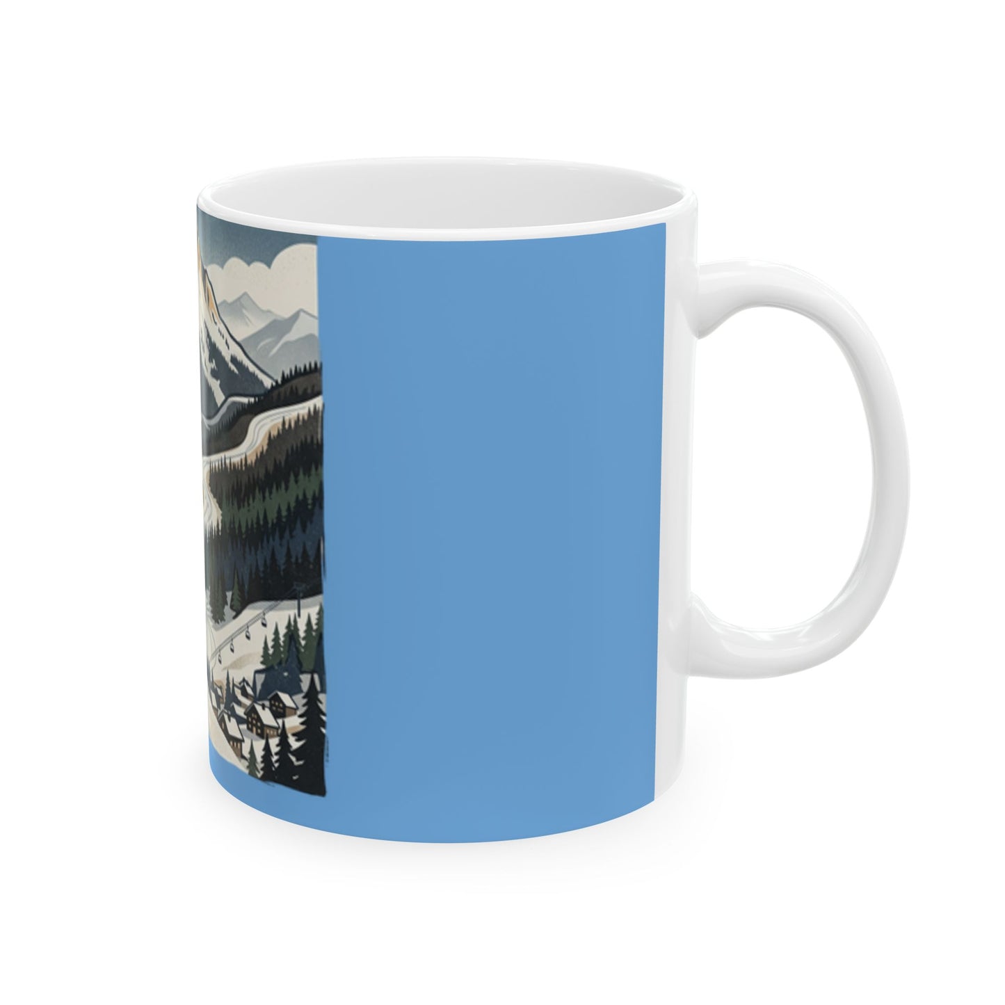 Mountain River Scenic Ceramic Mug — Vintage Winter Landscape Coffee Cup (11oz, 15oz)
