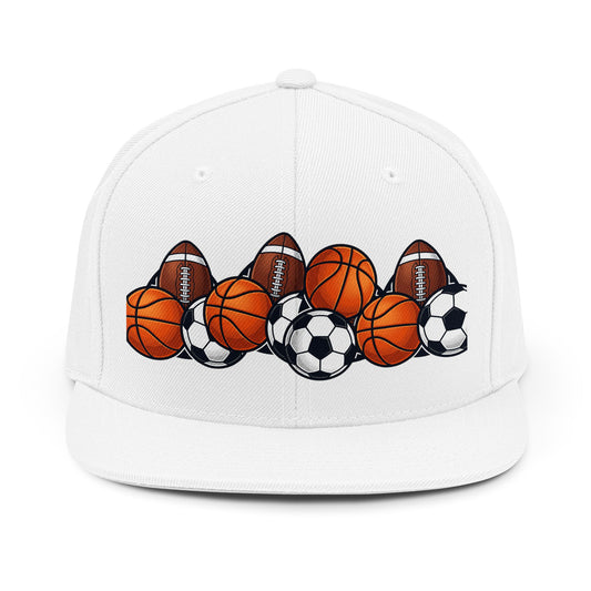 Multi-Sport Ball Snapback Hat — Soccer, Basketball & Football Cap for Athletes & Fans