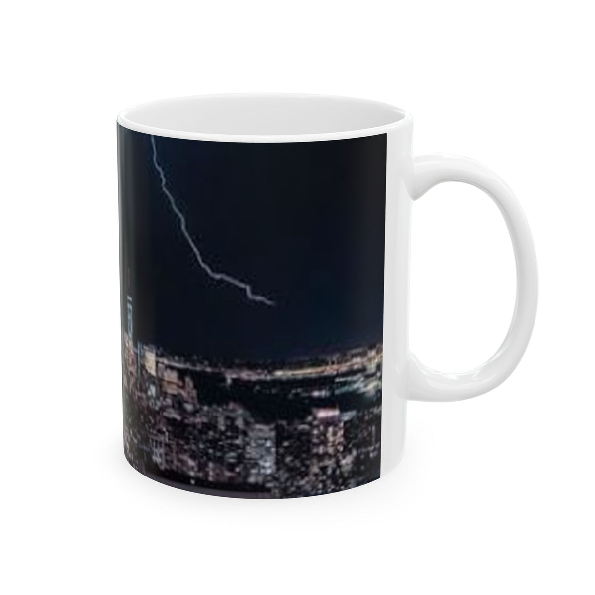 City Skyline Night Lightning Ceramic Mug — NYC Empire State Coffee Cup (11oz, 15oz)