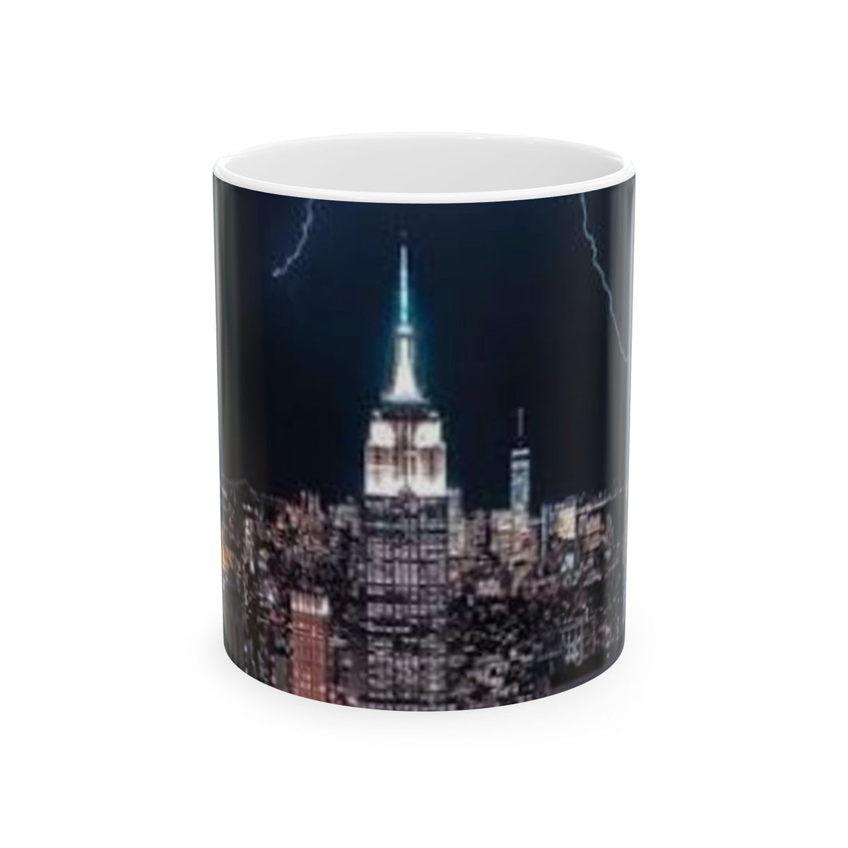 City Skyline Night Lightning Ceramic Mug — NYC Empire State Coffee Cup (11oz, 15oz)
