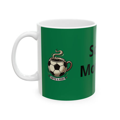Soccer Mom Fuel Ceramic Mug — Green Coffee Cup with Soccer ball Graphic