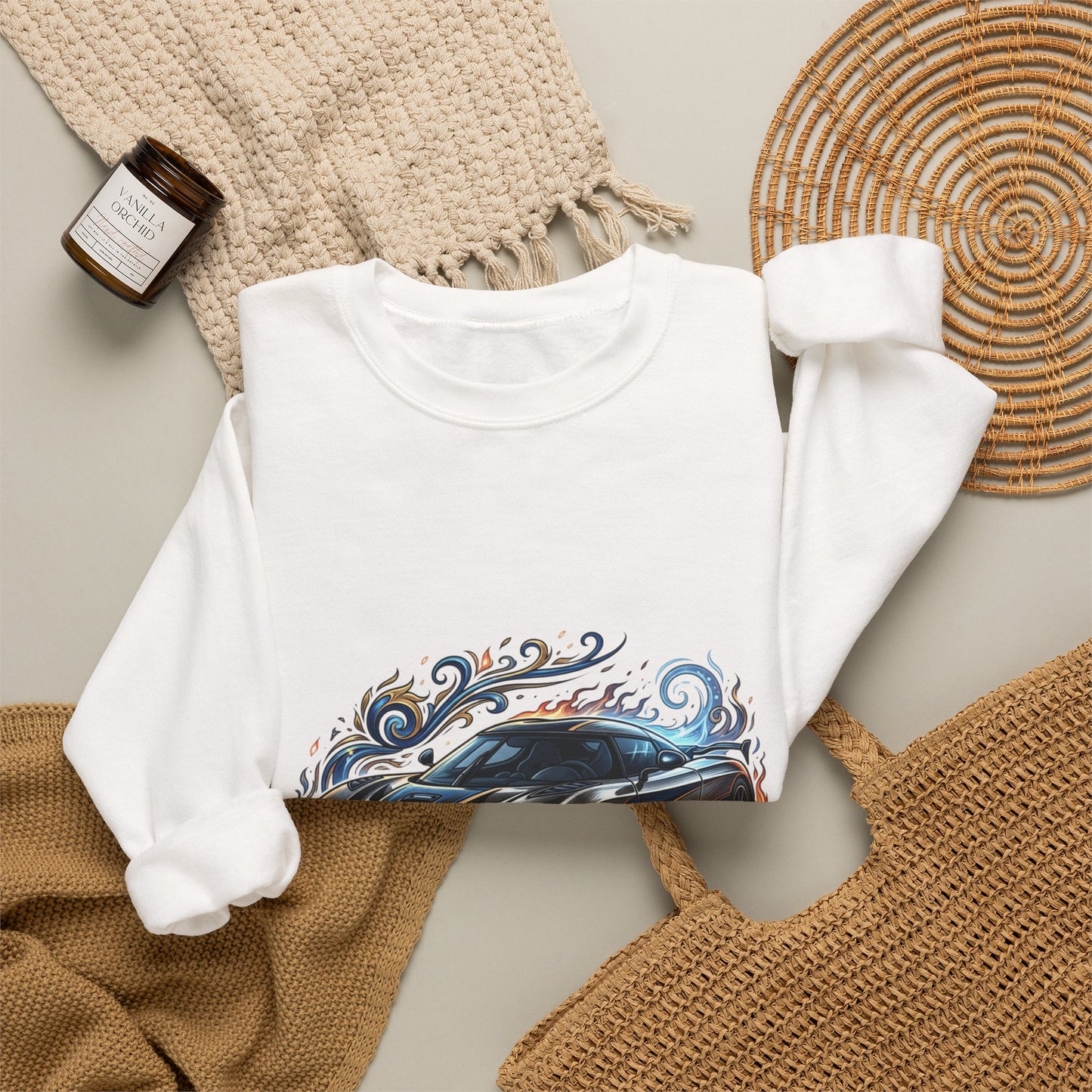 Sports Car Crewneck Sweatshirt — Black Supercar Graphic