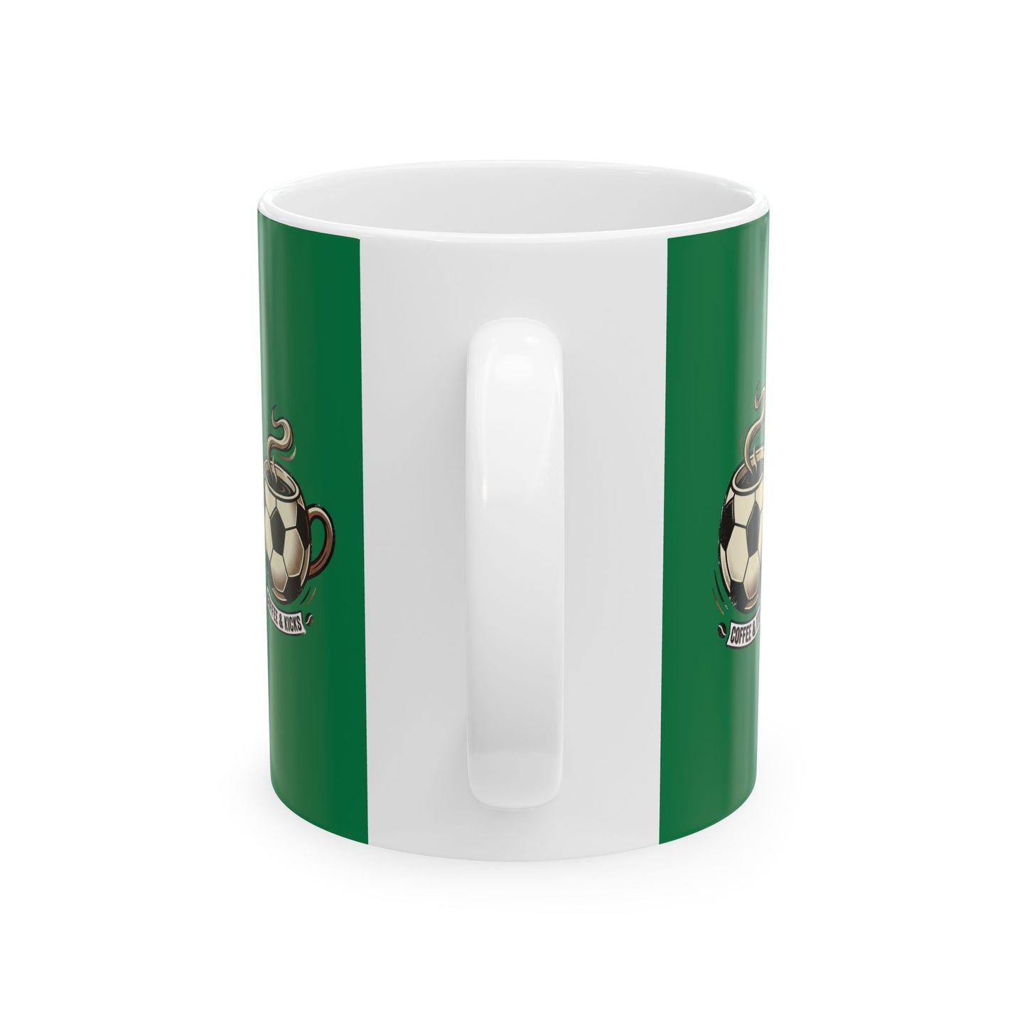Soccer Mom Fuel Ceramic Mug — Green Coffee Cup with Soccer ball Graphic