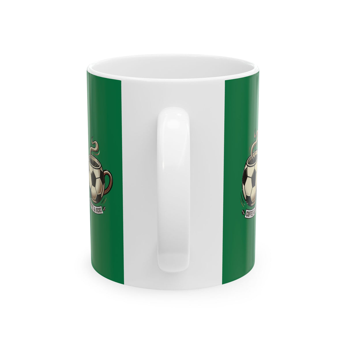 Soccer Mom Fuel Ceramic Mug — Green Coffee Cup with Soccer ball Graphic