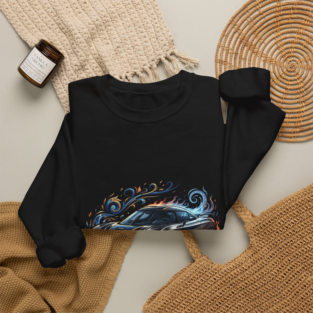 Sports Car Crewneck Sweatshirt — Black Supercar Graphic