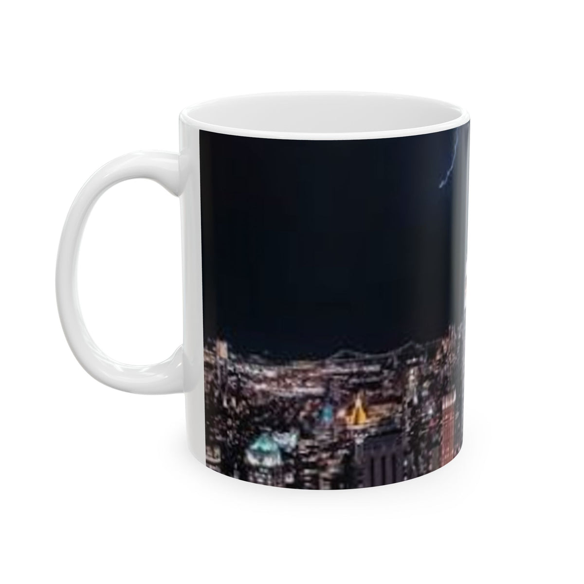 City Skyline Night Lightning Ceramic Mug — NYC Empire State Coffee Cup (11oz, 15oz)