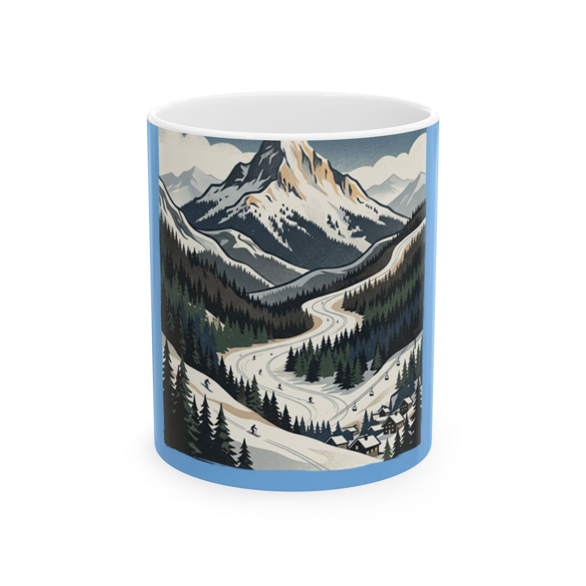 Mountain River Scenic Ceramic Mug — Vintage Winter Landscape Coffee Cup (11oz, 15oz)