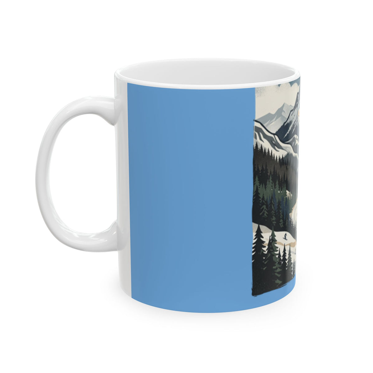 Mountain River Scenic Ceramic Mug — Vintage Winter Landscape Coffee Cup (11oz, 15oz)