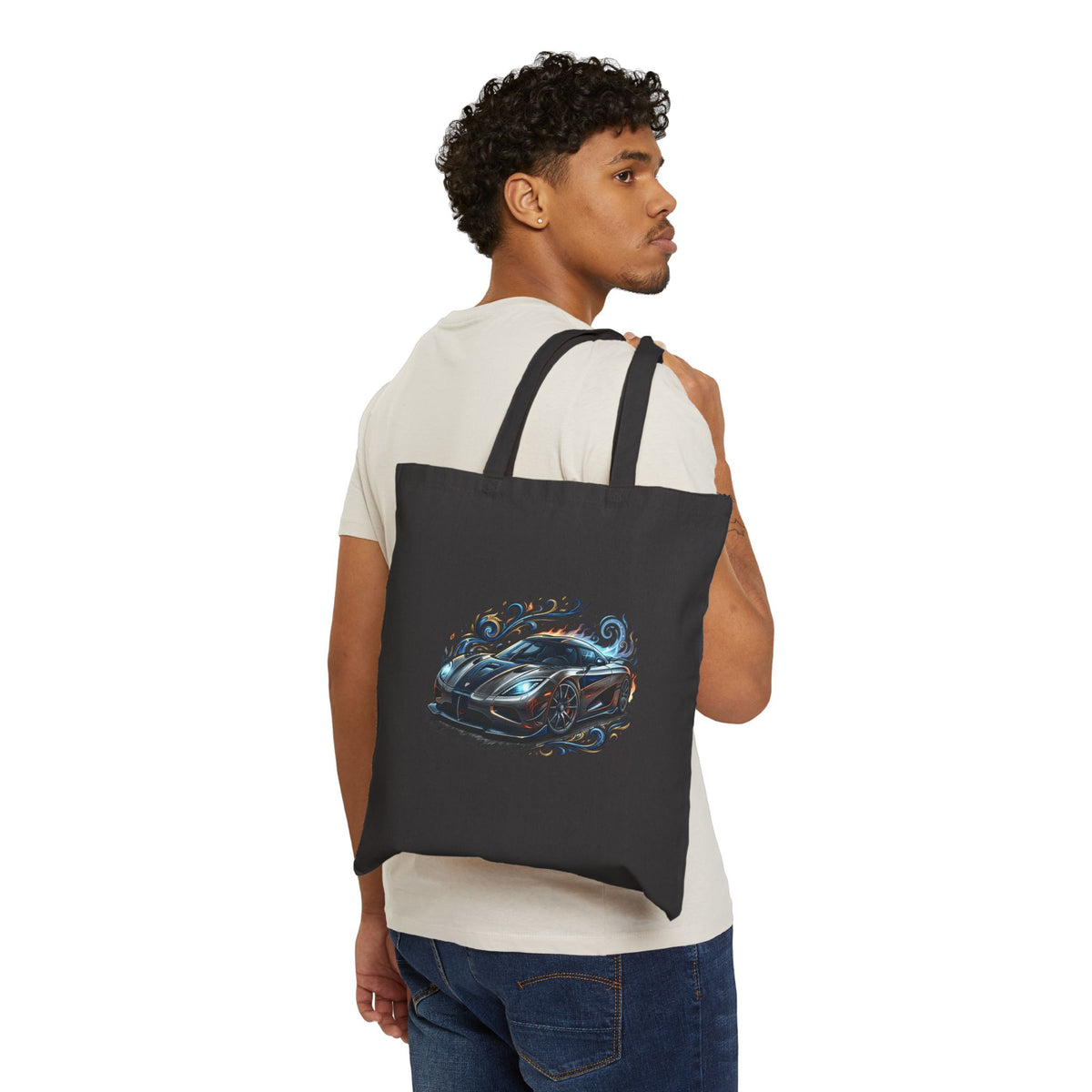 Sports Car Canvas Tote Bag — Retro Racing Design