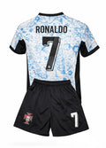 Ronaldo Portugal Away Blue Kids Soccer Jersey Kit 2 Piece Set