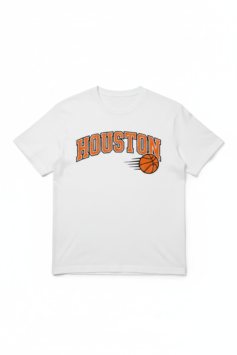 Houston Basketball Tee - orange and black city graphic