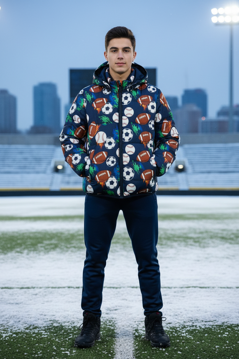 Multi-Sport Print Winter Jacket - front lifestyle shot