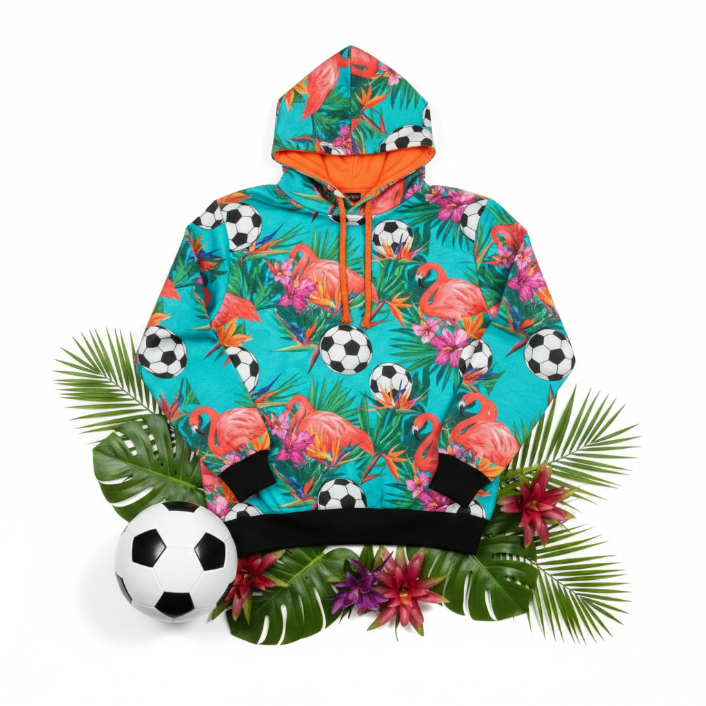 Tropical Soccer Hoodie Sweater - flat lay product shot