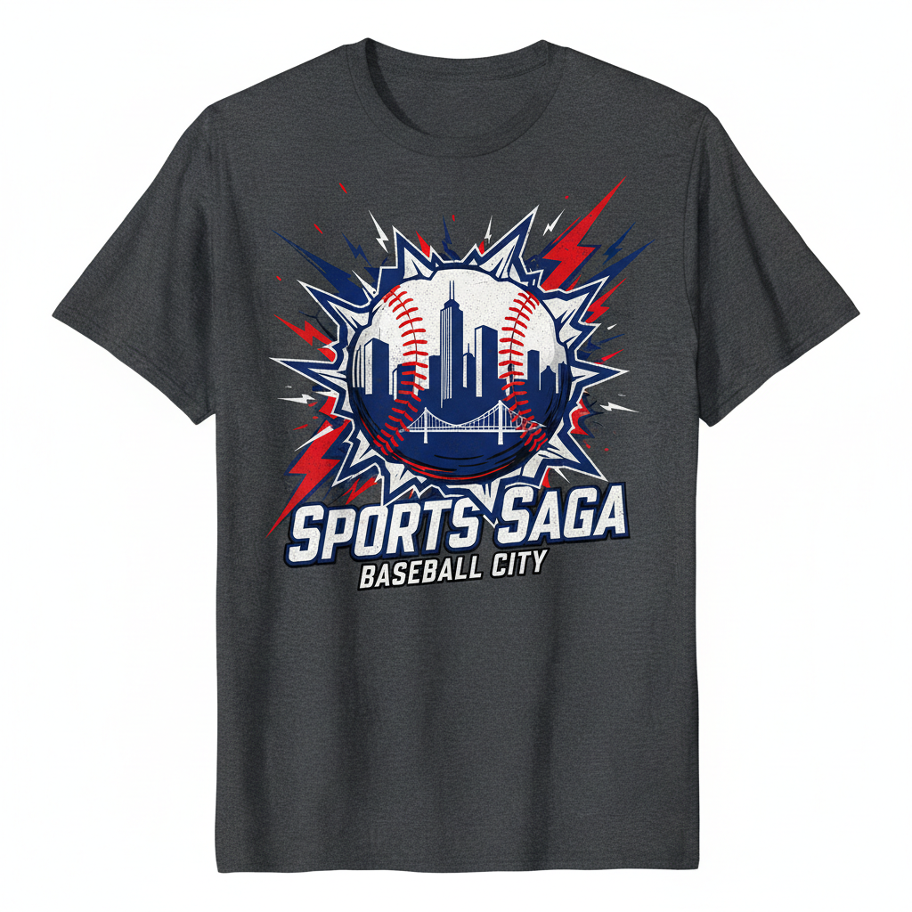 Baseball City Tee with bold athletic graphic and city skyline design