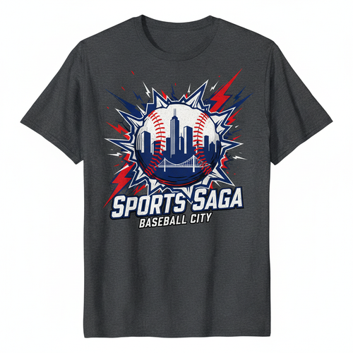 Baseball City Tee with bold athletic graphic and city skyline design
