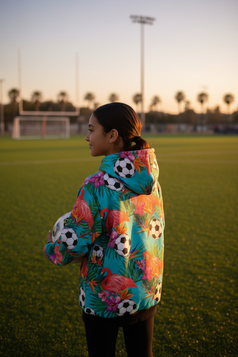 Tropical Soccer Hoodie Sweater - side/back lifestyle shot