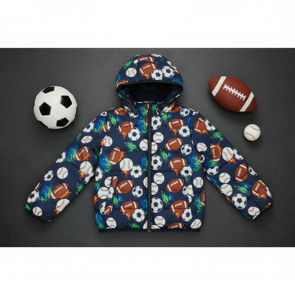 Multi-Sport Print Winter Jacket - flat lay product shot