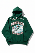 Oversized ski racing hoodie with bold graphic design and visible hood